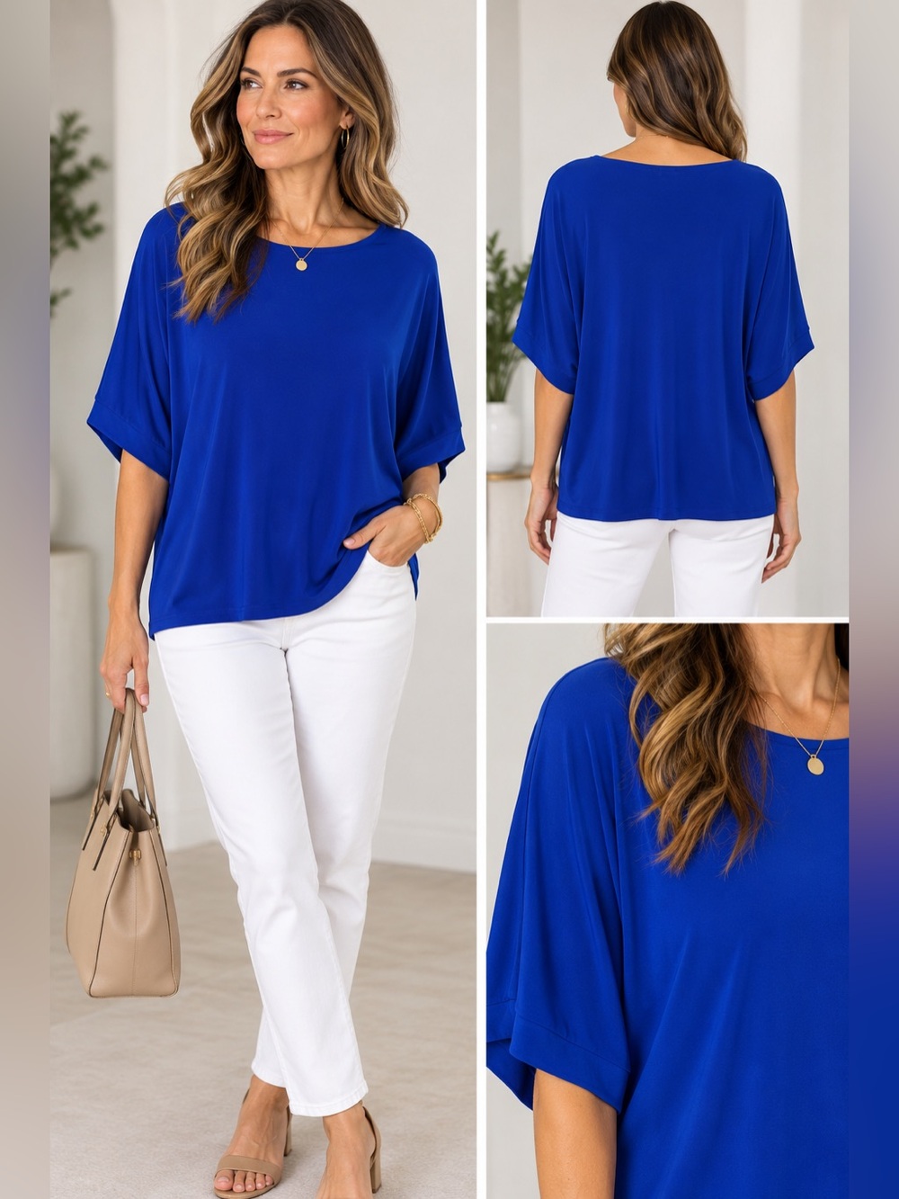Sympli Cobalt Blue Dolman Sleeve Top Size 8 Minimalist Travel Capsule Office